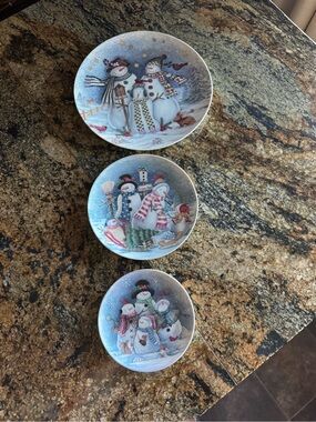 At Home America Snowman 3-Piece Plate Set